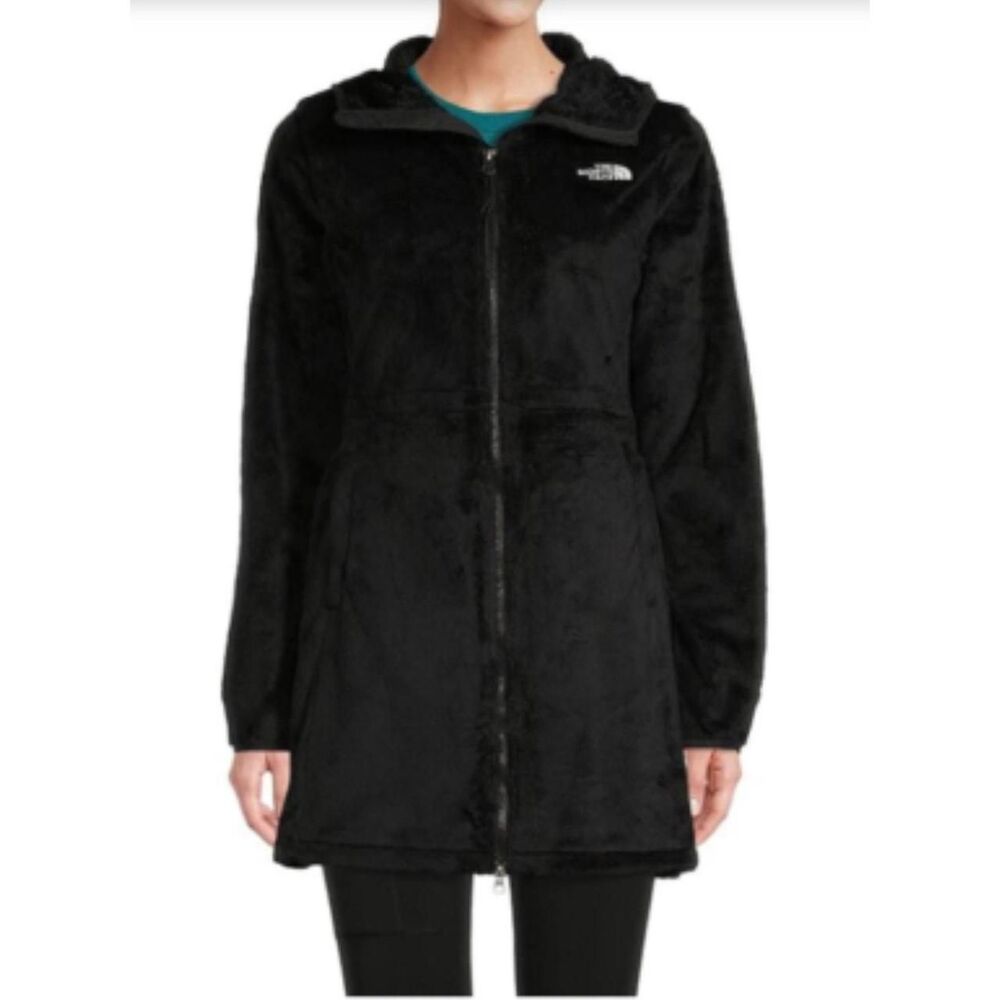 the north face fuzzy oso/Osito black hooded parka:midi jacket coat fleece xxl